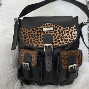 Leather Convertible Backpack With Calf Hair Animal Print